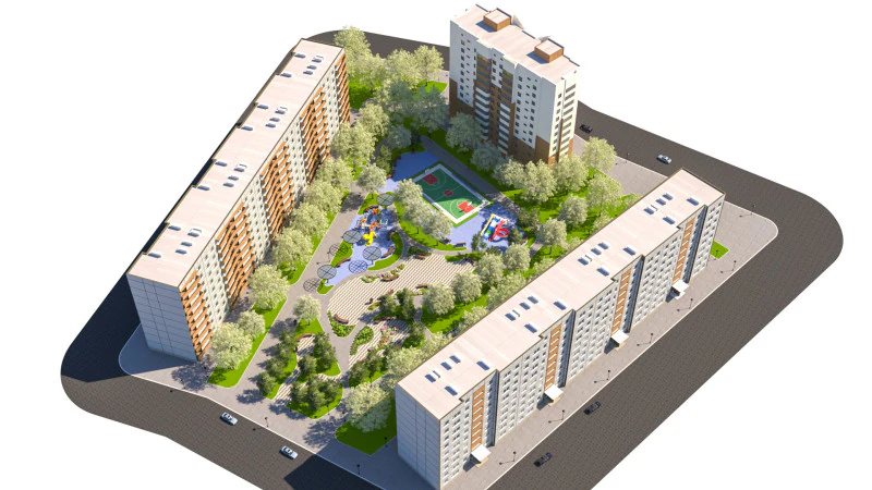 Готовый к игре двор современного жилого квартала 3D Модель .c4d .max .obj .3ds .fbx .stl .blend 