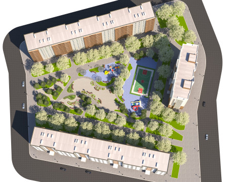 Patio de bloque residencial moderno listo para jugar Modelo 3D