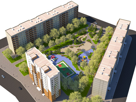 Patio de bloque residencial moderno listo para jugar Modelo 3D