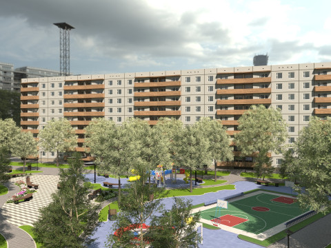 Patio de bloque residencial moderno listo para jugar Modelo 3D