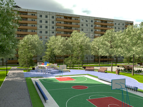 Patio de bloque residencial moderno listo para jugar Modelo 3D