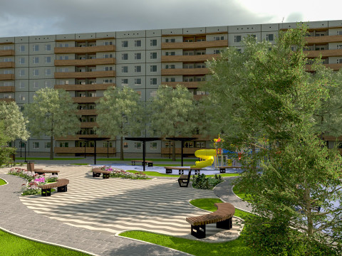 Patio de bloque residencial moderno listo para jugar Modelo 3D