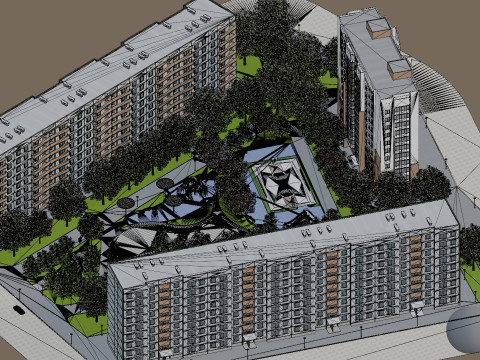 Patio de bloque residencial moderno listo para jugar Modelo 3D