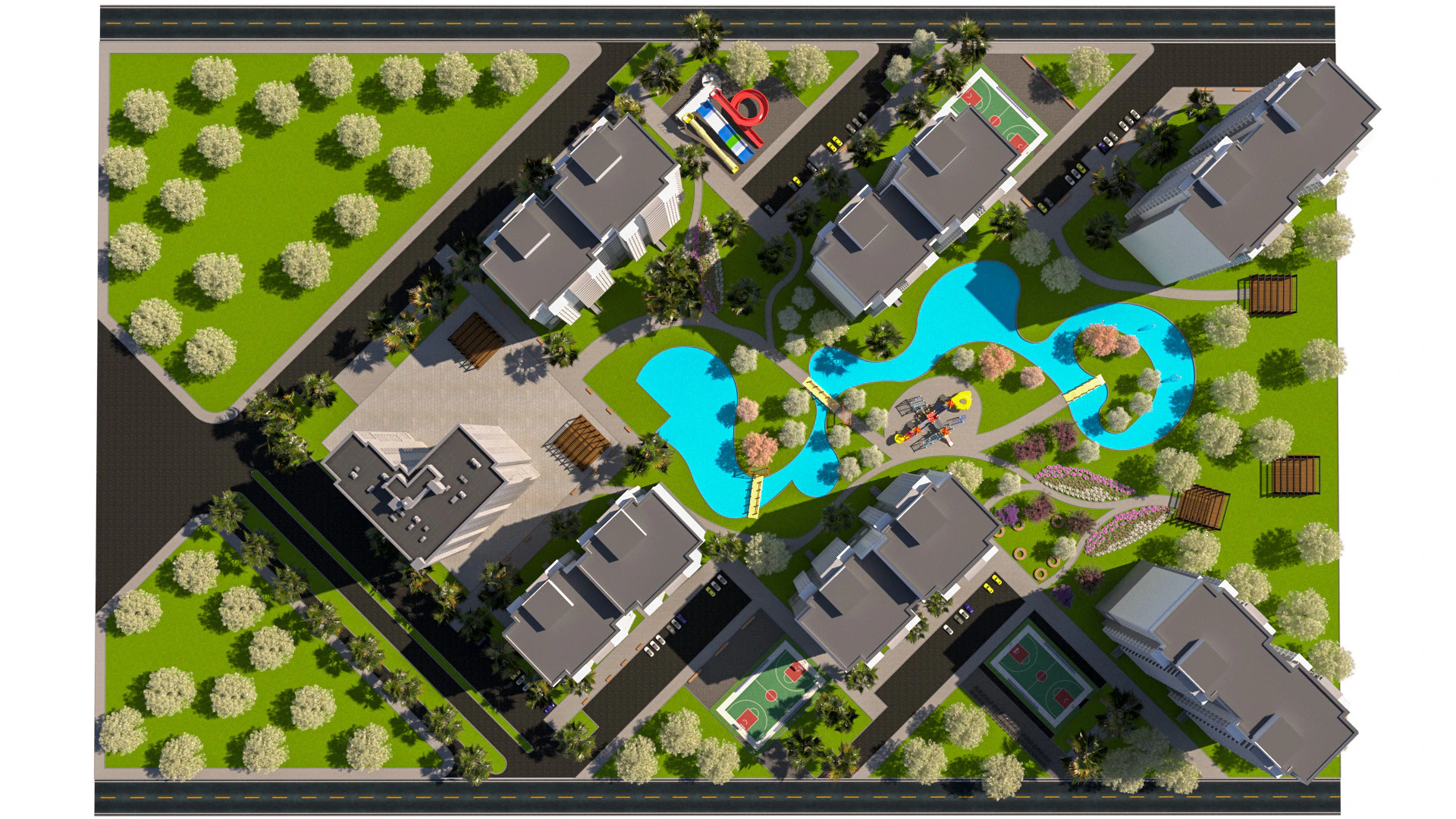 Modern Apartment Complex 3D Model .c4d .max .obj .3ds .fbx .stl .blend 