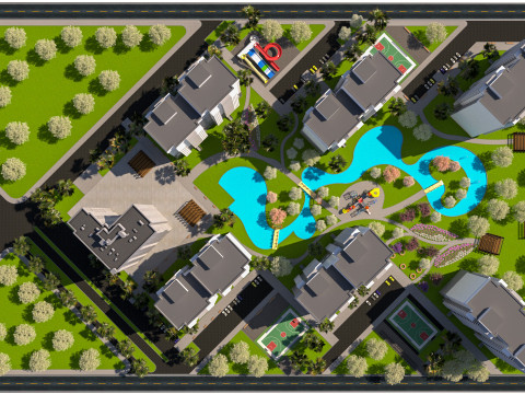현대 아파트 단지 3D 모델