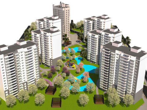 Modern Apartment Complex 3D Model
