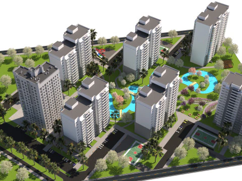 Modern Apartment Complex 3D Model