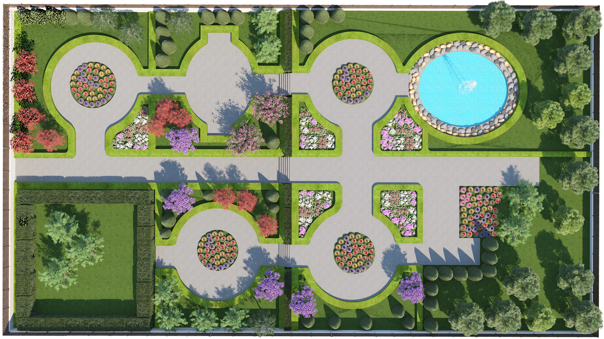 Detailed Ornamental Park Fountain Scene 3D Model .c4d .max .obj .3ds .fbx .stl .blend