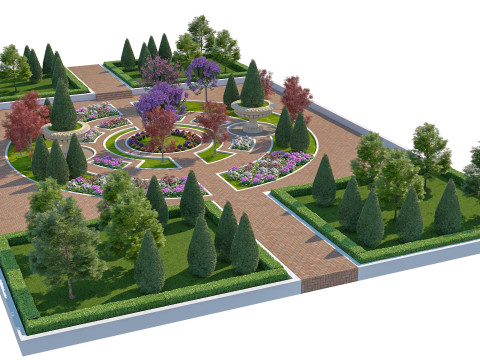 Classic Formal Garden 3D Landscape Model 3D Model