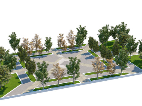 Modern Geometric Park Plaza 3D Landscape Model 3D Model
