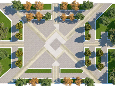 Современная геометрическая модель ландшафта Park Plaza 3D 3D Модель