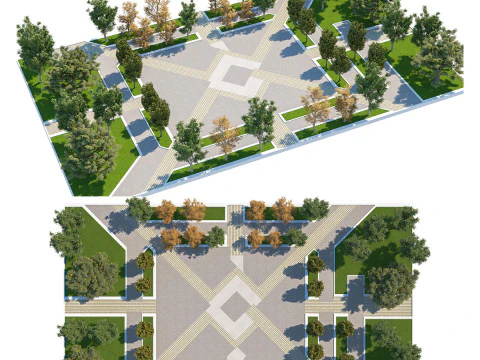 Современная геометрическая модель ландшафта Park Plaza 3D 3D Модель