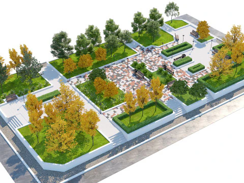 Escena 3D estilizada del parque de la ciudad de oto&ntilde;o Modelo 3D