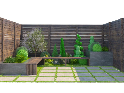 Contemporary Zen Outdoor Retreat Seating Area 3D Model