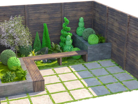 Contemporary Zen Outdoor Retreat Seating Area 3D Model