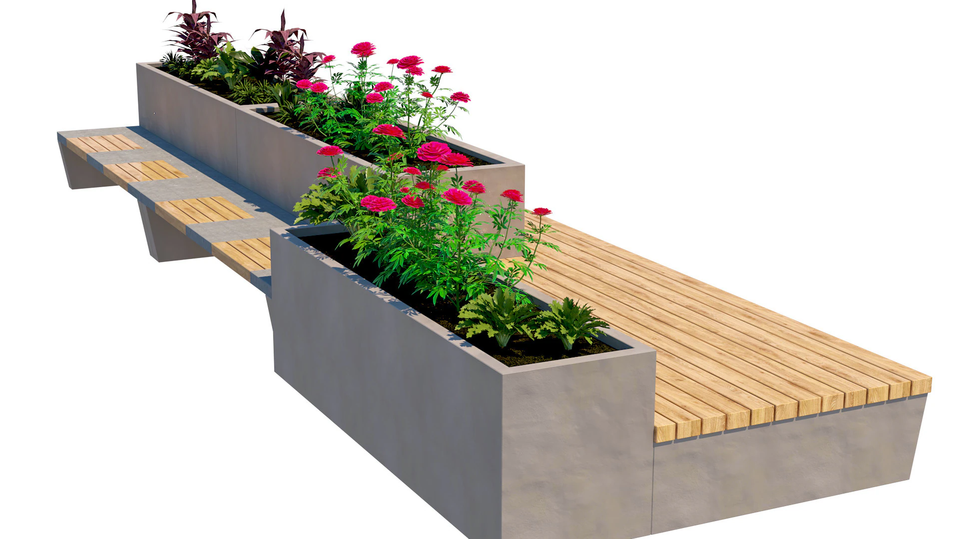 Modular Concrete Planter Bench Urban 3D Model .c4d .max .obj .3ds .fbx .stl .blend