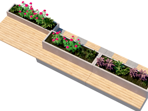 Modular Concrete Planter Bench Urban 3D Model