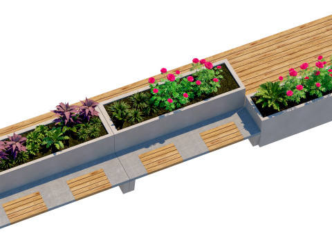 Modular Concrete Planter Bench Urban 3D Model