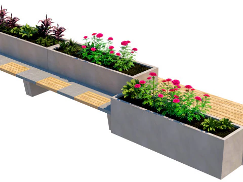 Modular Concrete Planter Bench Urban 3D Model