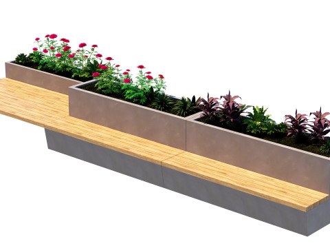 Modular Concrete Planter Bench Urban 3D Model