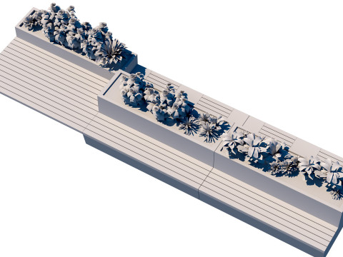 Modular Concrete Planter Bench Urban 3D Model