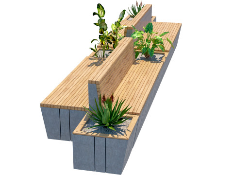 Outdoor modern wood concrete bench with planter 3D Model