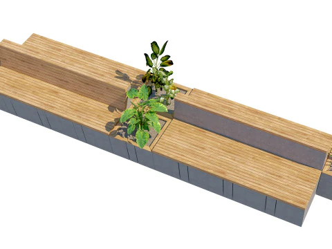 Outdoor modern wood concrete bench with planter 3D Model