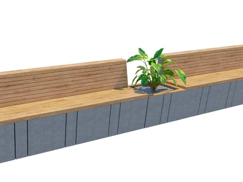 Outdoor modern wood concrete bench with planter 3D Model