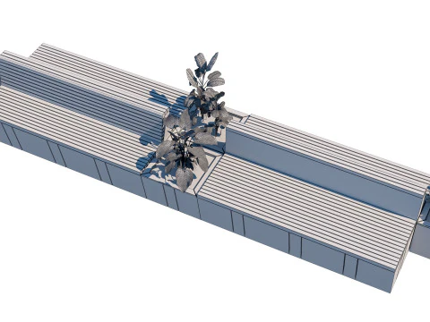 Outdoor modern wood concrete bench with planter 3D Model