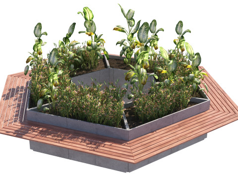 Modular Outdoor Concrete Planter Bench System 3D Model