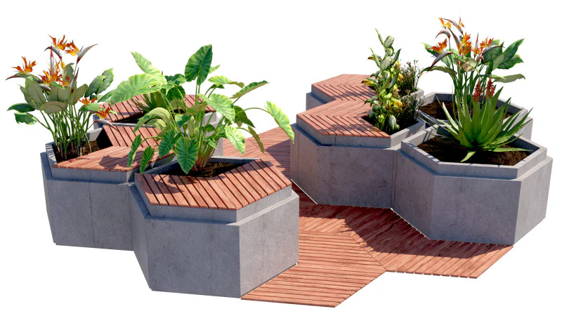 Espaço Verde Modular Hexágono Urbano Modelo 3D .c4d .max .obj .3ds .fbx .stl .blend