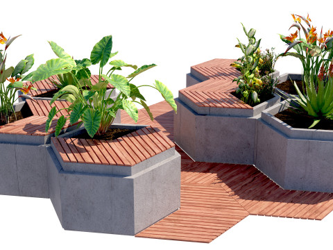 Modular Urban Hexagon Green Space 3D Model