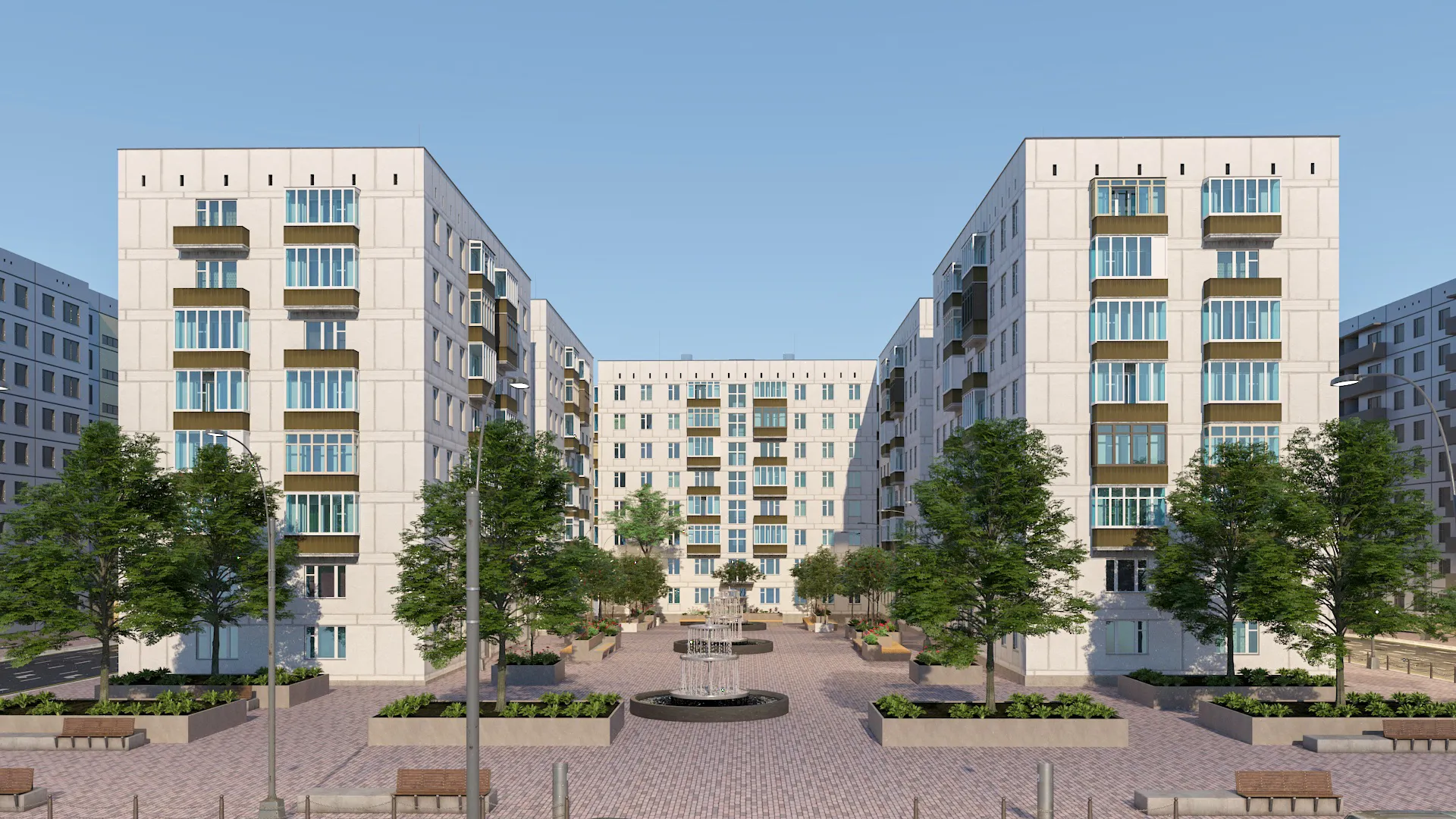 Urban Public Park with Residential District 3D Environment 3D Model .c4d .max .obj .3ds .fbx .stl .blend 