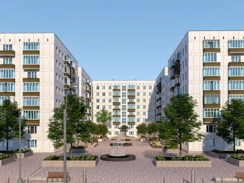 Urban Public Park with Residential District 3D Environment 3D Model