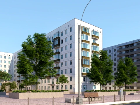 Urban Public Park with Residential District 3D Environment 3D Model