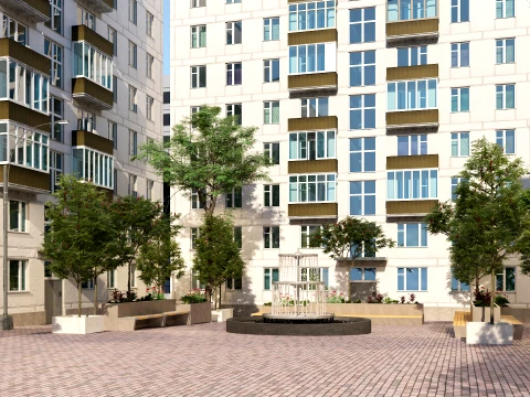 Urban Public Park with Residential District 3D Environment 3D Model