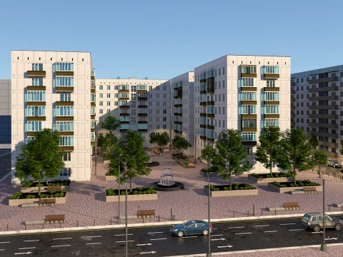 Urban Public Park with Residential District 3D Environment 3D Model