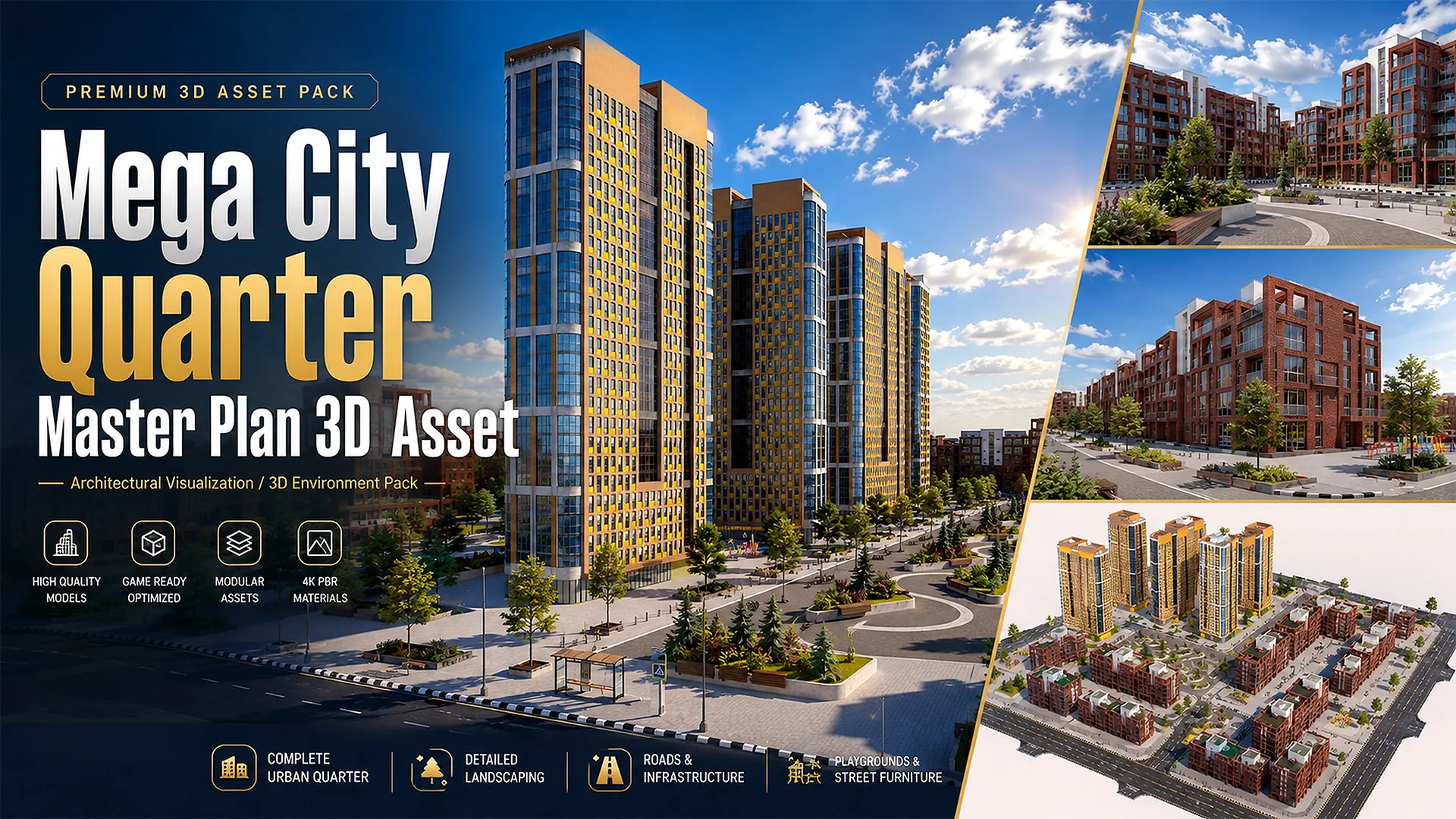 Complete Urban Landscape and Housing Scene 3D Model .c4d .max .obj .3ds .fbx .stl .blend 