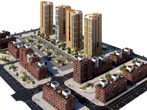 Complete Urban Landscape and Housing Scene 3D Model