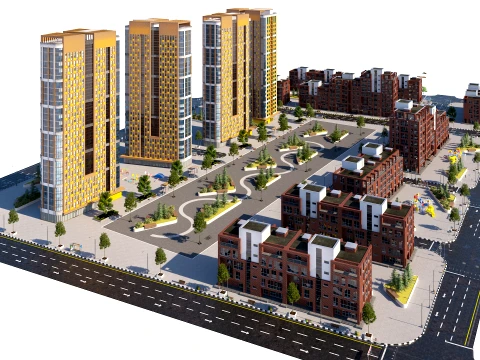 Complete Urban Landscape and Housing Scene 3D Model