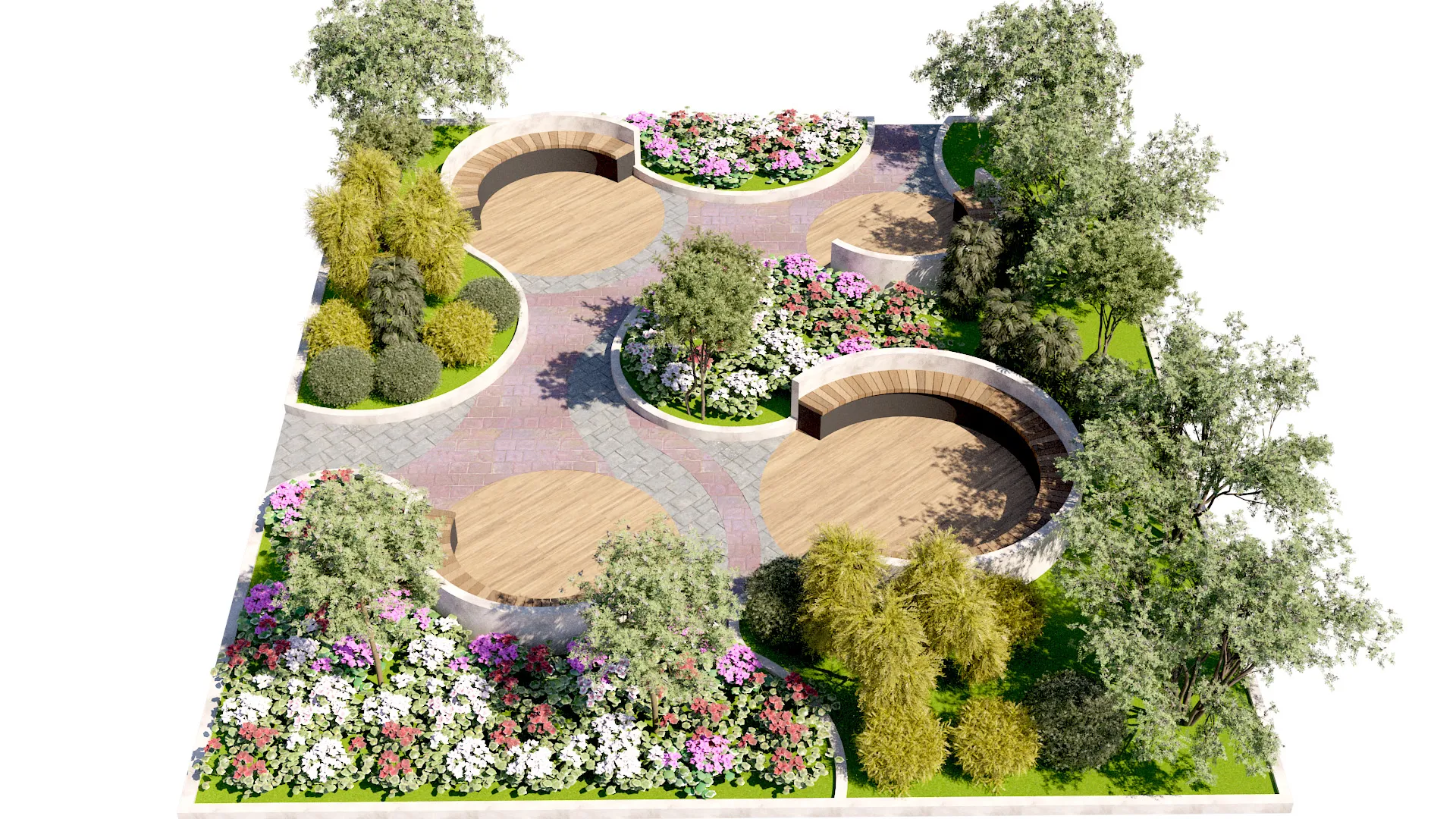 Geometric Circular Patio Garden 3D Model .c4d .max .obj .3ds .fbx .stl .blend