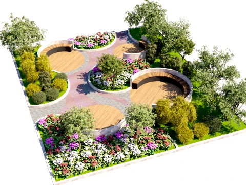 Geometric Circular Patio Garden 3D Model