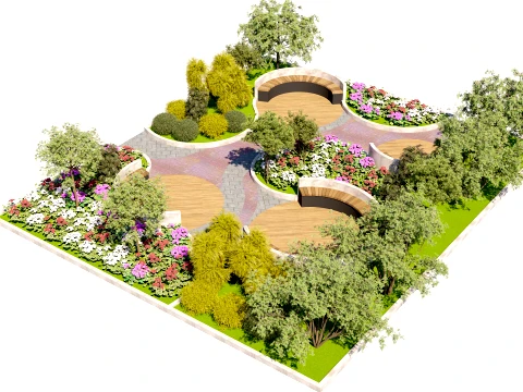 Geometric Circular Patio Garden 3D Model