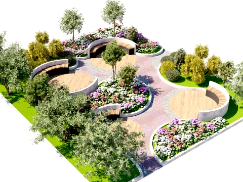 Geometric Circular Patio Garden 3D Model