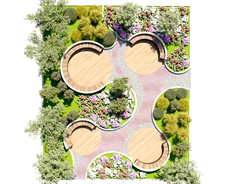 Geometric Circular Patio Garden 3D Model