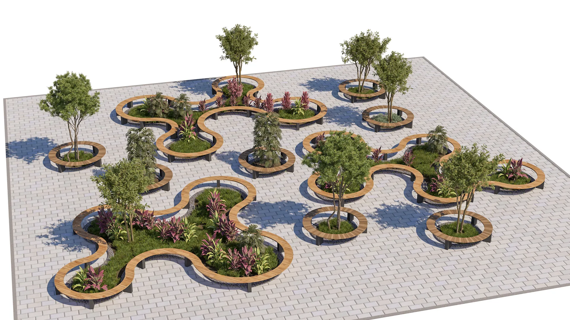 Urban Public Plaza Seating and Landscape Design 3D Model .c4d .max .obj .3ds .fbx .stl .blend 