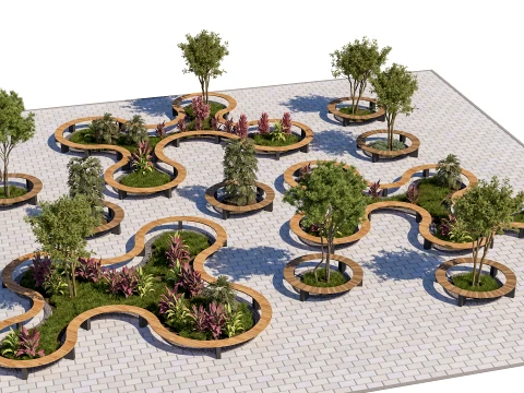 Stedelijk openbaar plein zitplaatsen en landschapsontwerp 3D Model