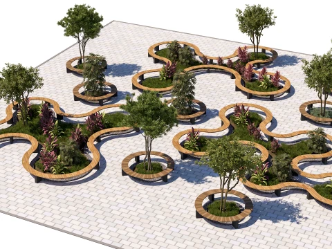 Urban Public Plaza Seating and Landscape Design 3D Model