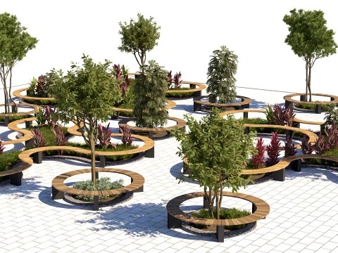 Urban Public Plaza Seating and Landscape Design 3D Model