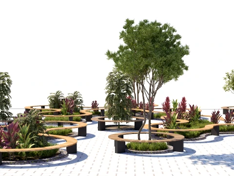 Urban Public Plaza Seating and Landscape Design 3D Model